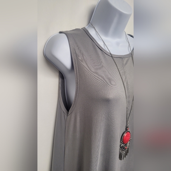 Daily Collection L Long Grey Dress Stretch Flowy Sleeveless EUC - Picture 2 of 6